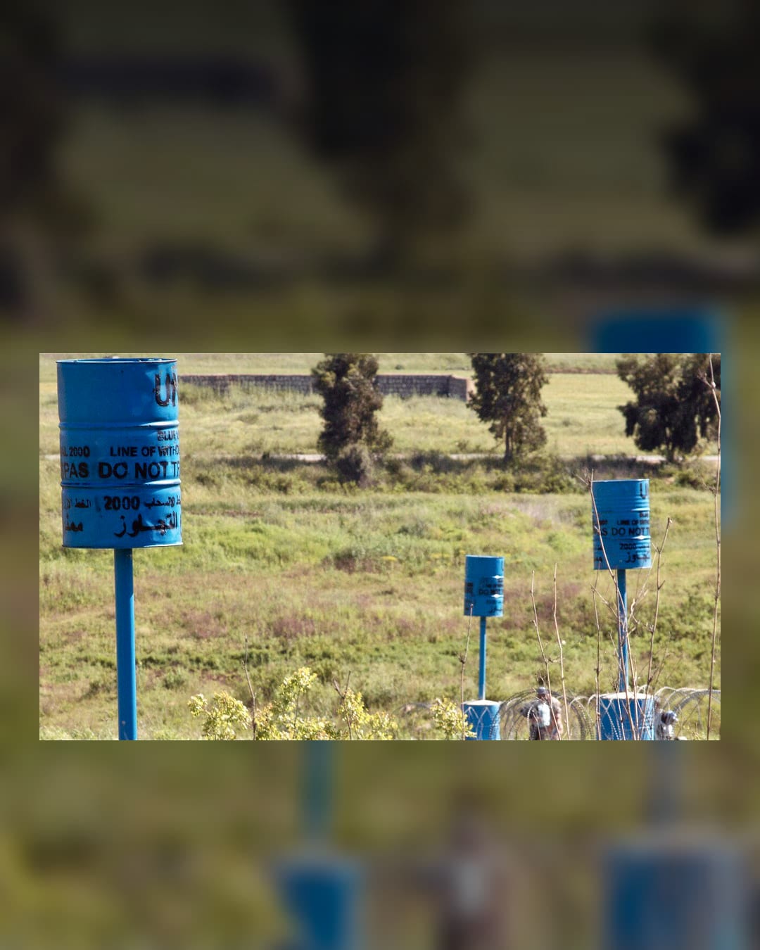 UNIFIL blue barrels along the Blue Line in Lebanon