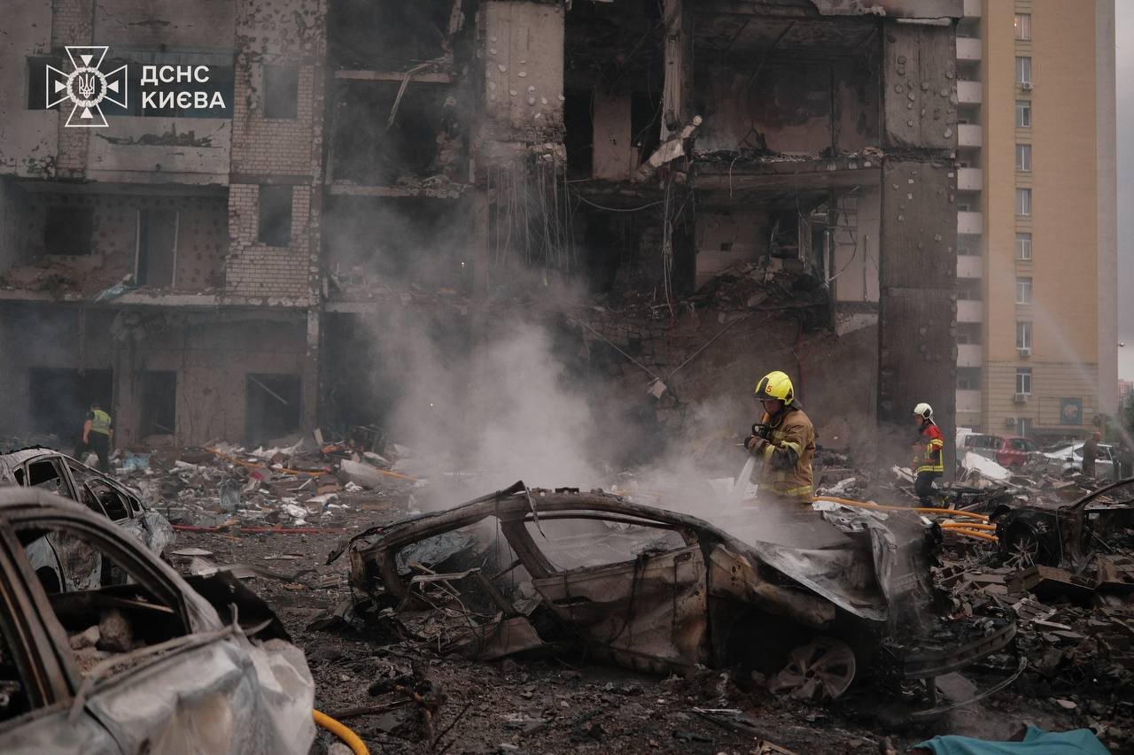 Aftermath of a Russian missile and drone attack on Kyiv on July 6, 2026