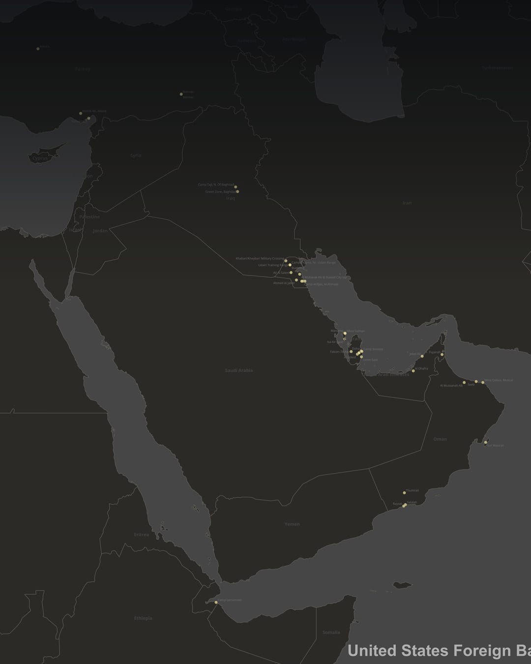 Map of U.S. military presence in the Middle East