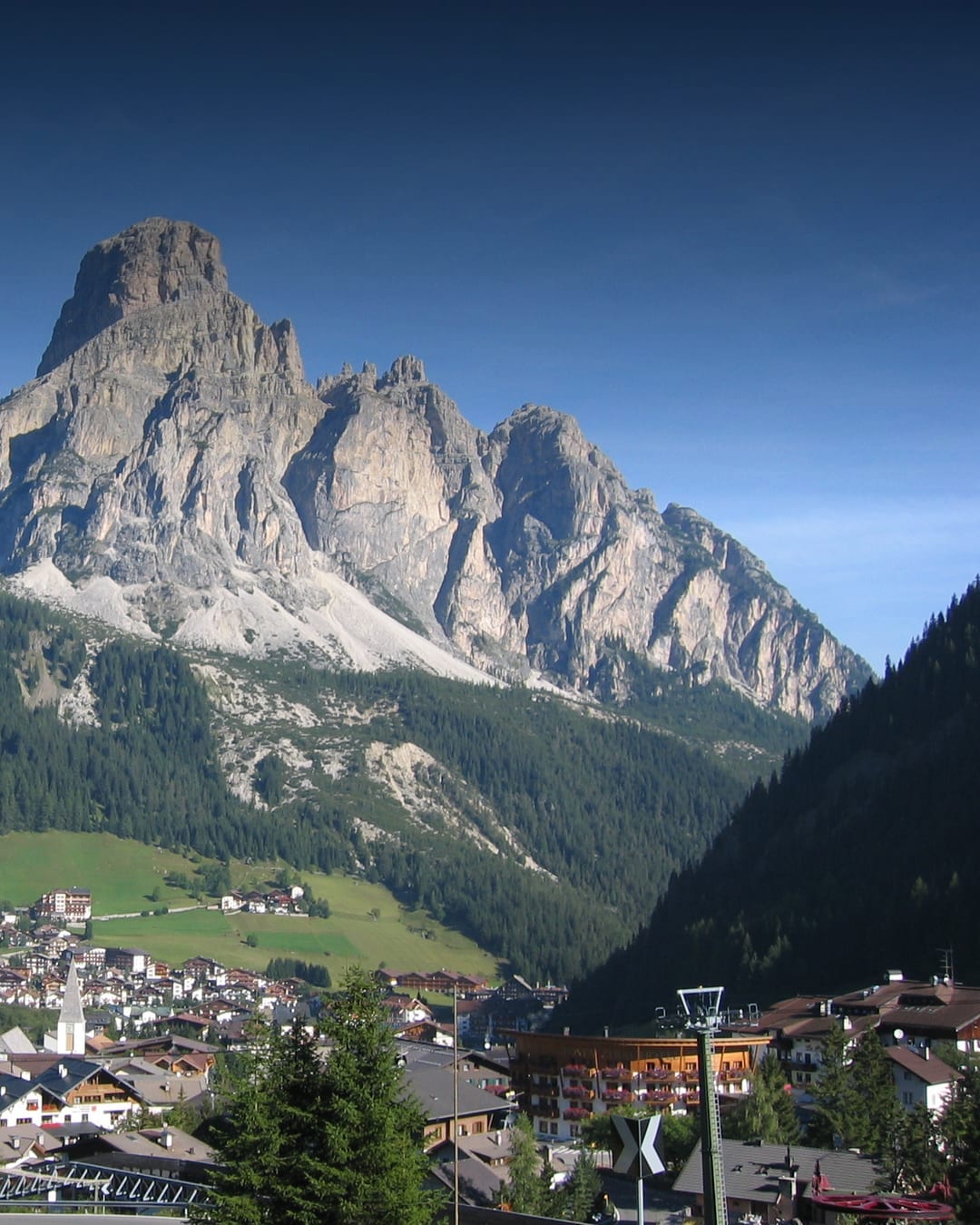 Corvara in Badia with the Sassongher mountain in the Dolomites