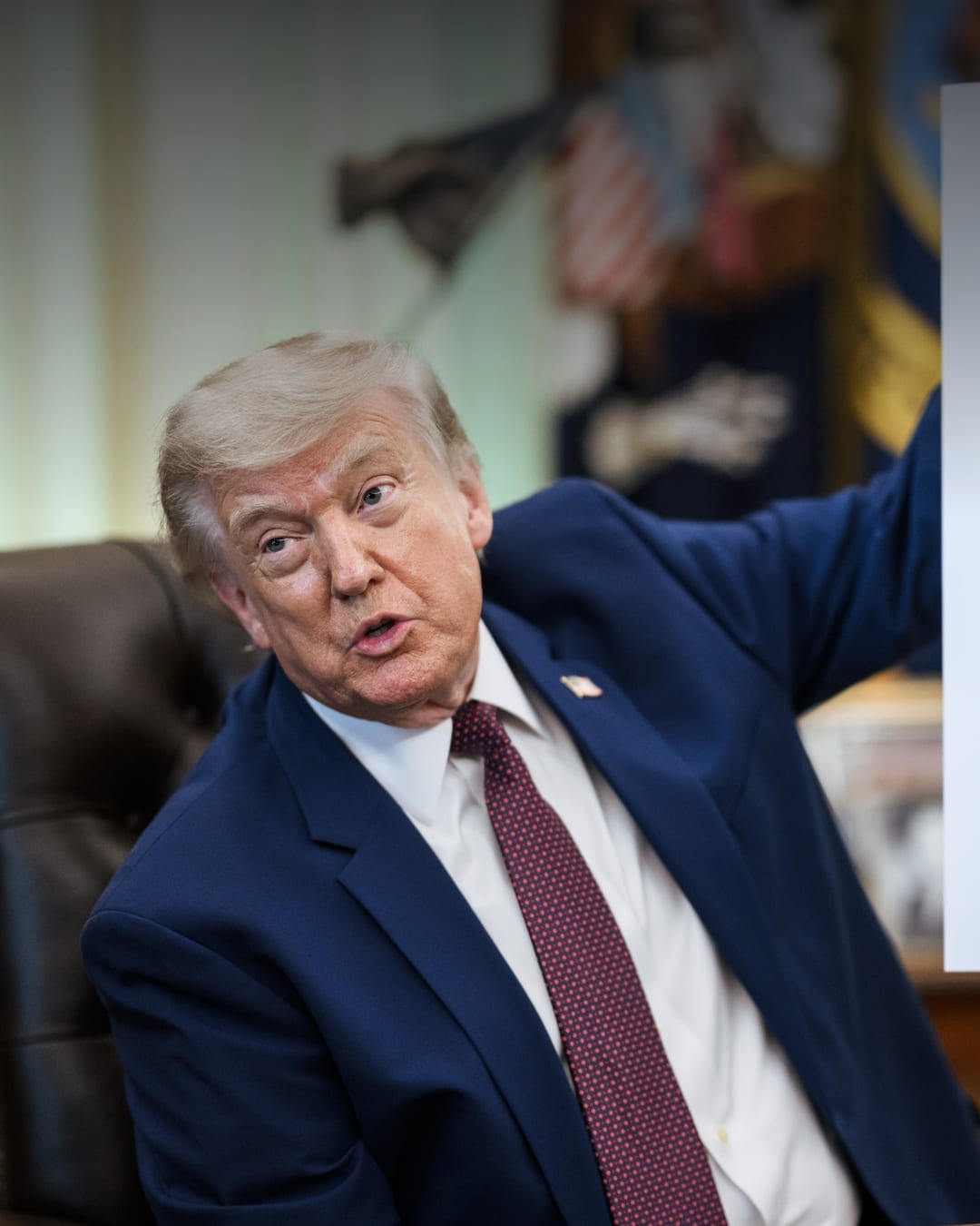 President Donald Trump answers questions in the Oval Office